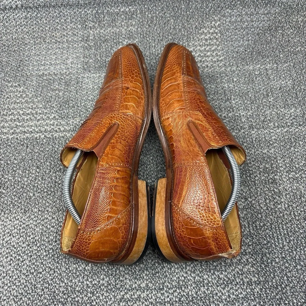 David Eden Men's 11 Genuine Crocodile Ostrich Exotic Leather Loafers Brown
